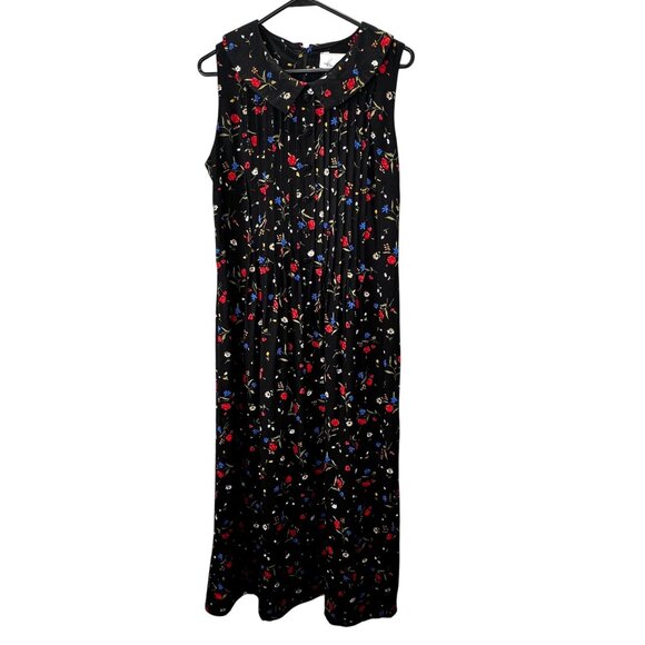 Vintage Kathie Lee Maxi Dress Black Floral Grunge Sleeveless Back Ties 90s - Picture 1 of 6
